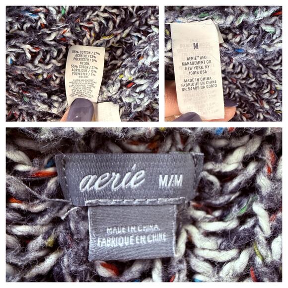 Aerie Womens Sweater Gray Purple M Fisherman Oversized Chunky Marled Knit Cozy - Picture 4 of 6